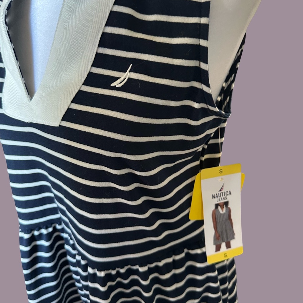NWT Nautica Navy and White Striped V-Neck Sleeveless Dress